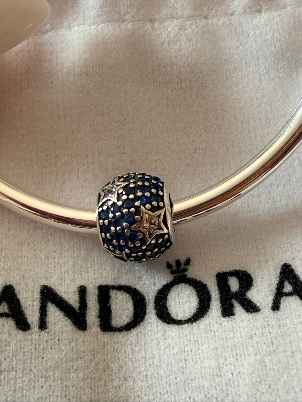 Pandora Silver Star Pavé Charm with Navy Blue Stones